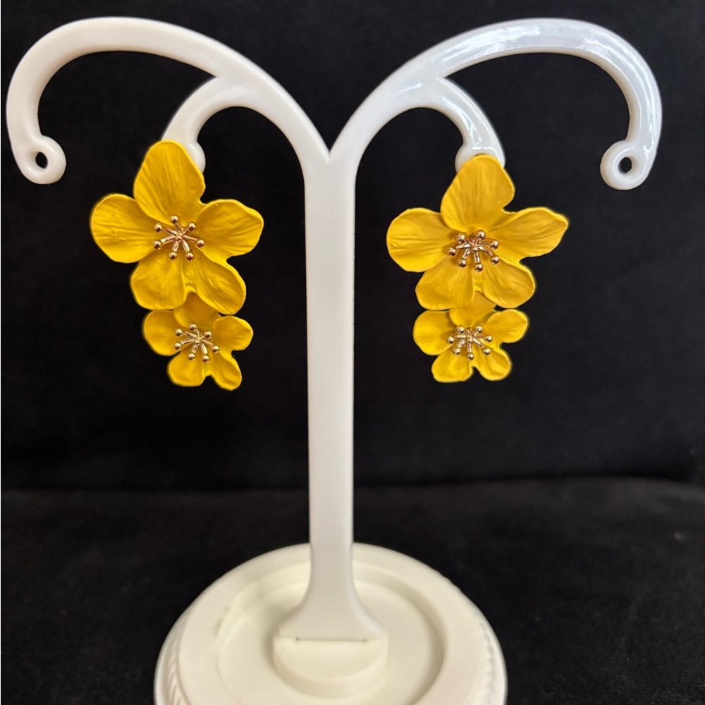 Yellow Cascading Floral Drop Earrings